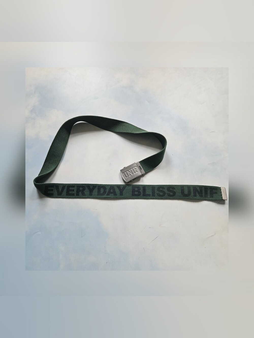 UNIF Dark Green "EVERYDAY BLISS" Webbing Belt with Metal Buckle Slide Belt OS